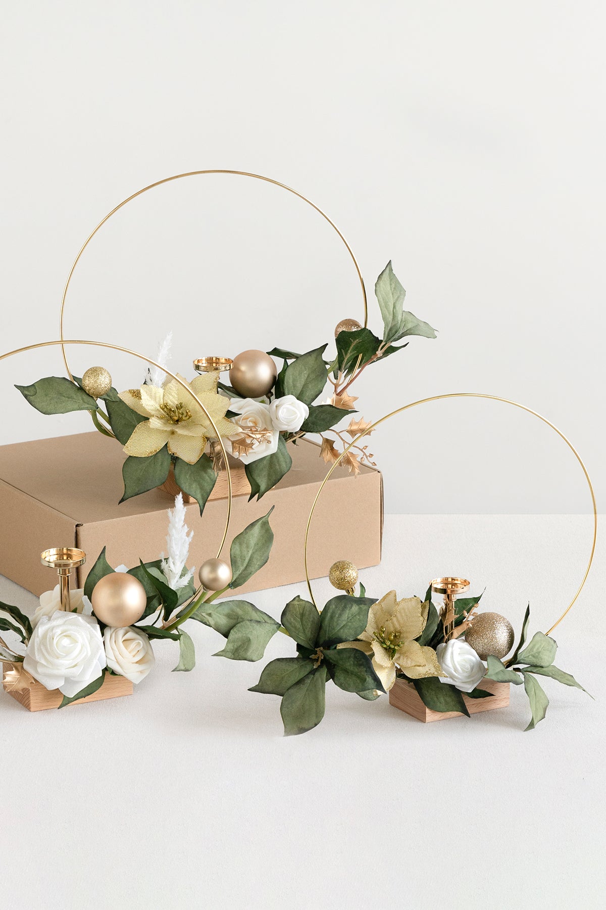 Wreath Hoop Centerpiece Set in Champagne Christmas