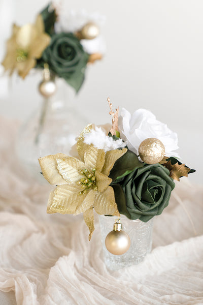 Mini Premade Flower Centerpiece Set in Champagne Christmas
