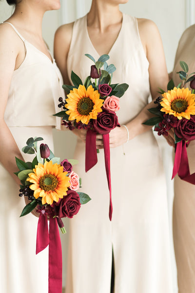 Bridesmaid Posy in Sunflower & Burgundy