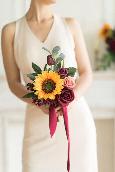 Bridesmaid Posy in Sunflower & Burgundy