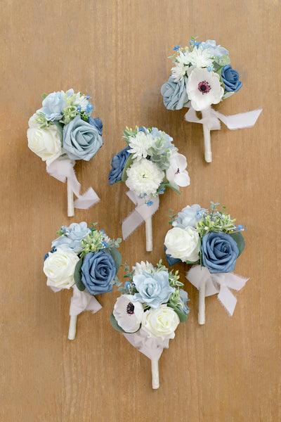 Mini Ready-to-Use Flower Centerpiece Set in Dusty Blue & Navy