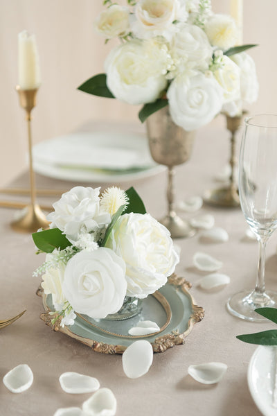 Silk Rose Petals in White & Sage