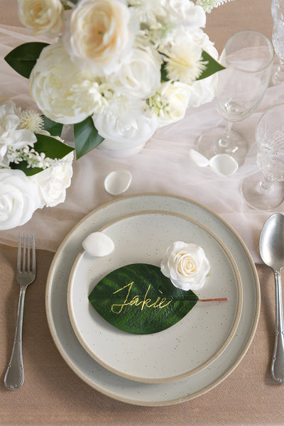 Silk Rose Petals in White & Sage
