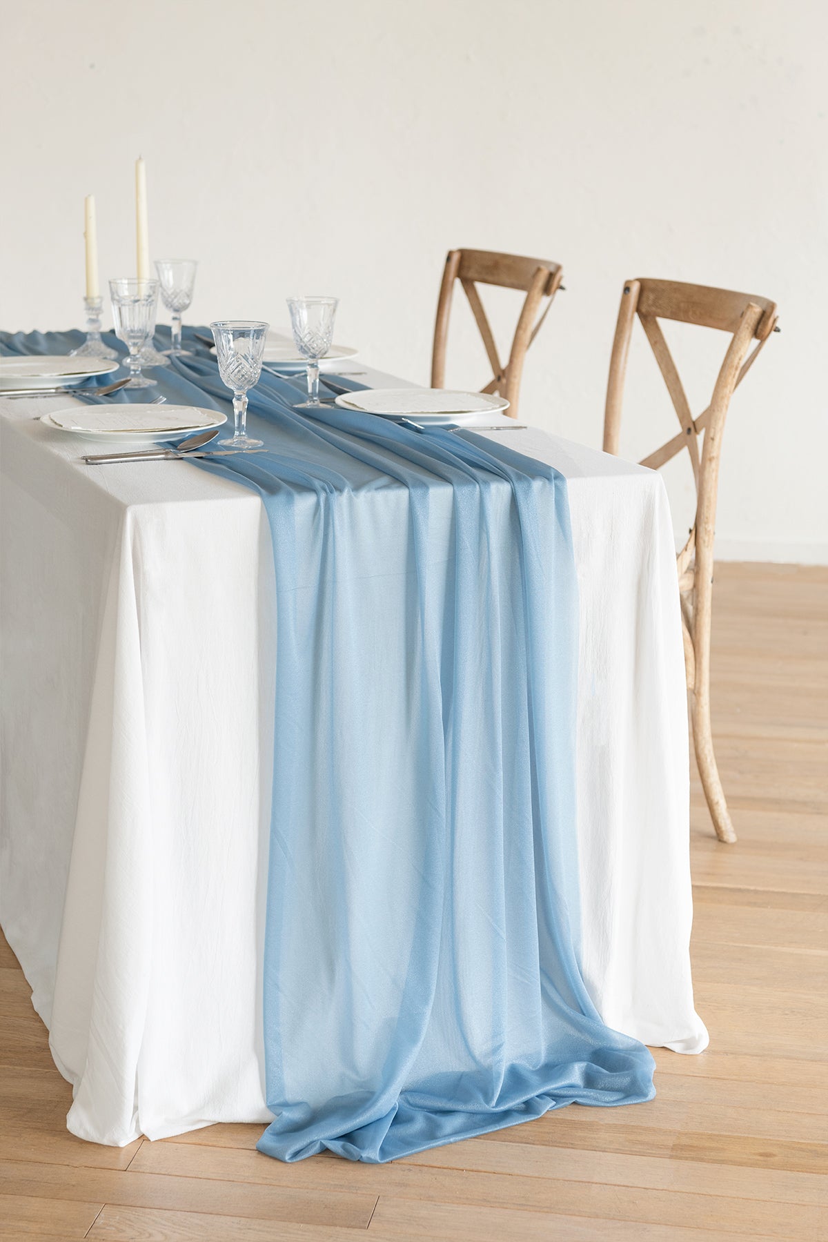 Table Linens in Dusty Blue and Navy