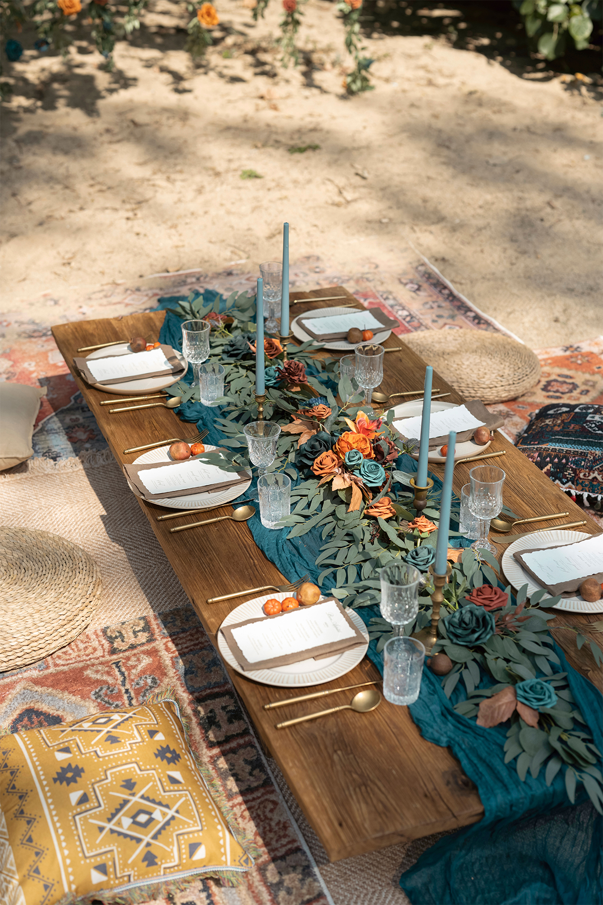 Table Runners in Dark Teal & Burnt Orange