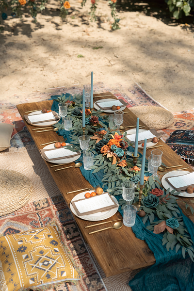 Table Runners in Dark Teal & Burnt Orange