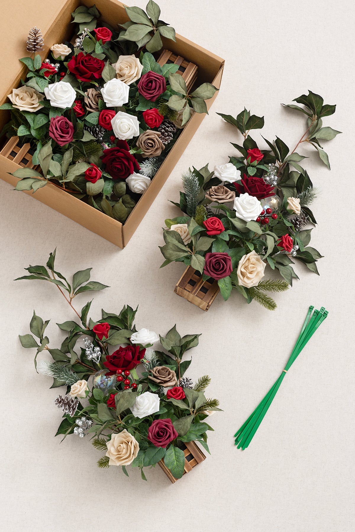 Wedding Aisle Runner Flower Arrangement in Christmas Red & Sparkle