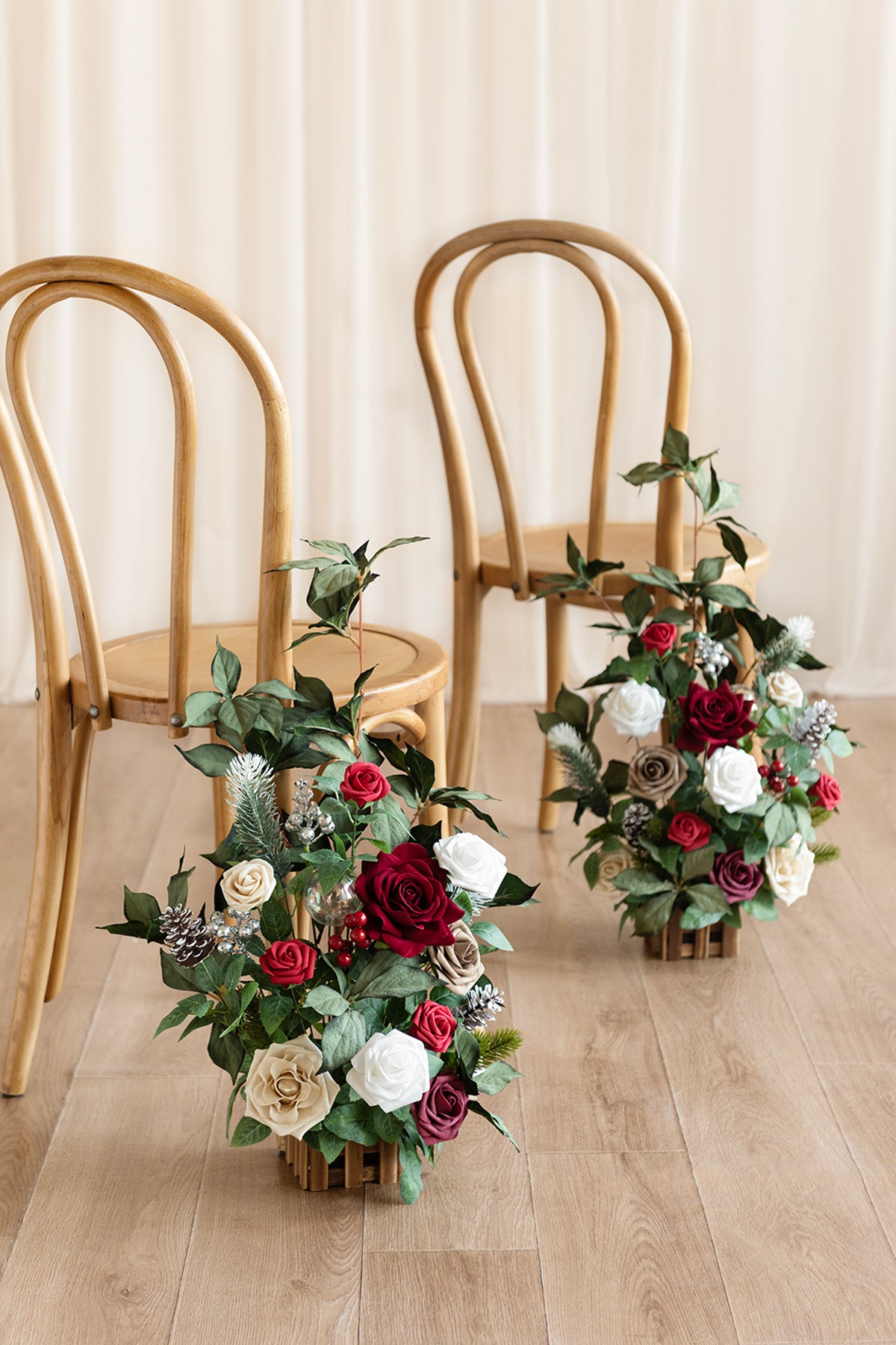 Wedding Aisle Runner Flower Arrangement in Christmas Red & Sparkle