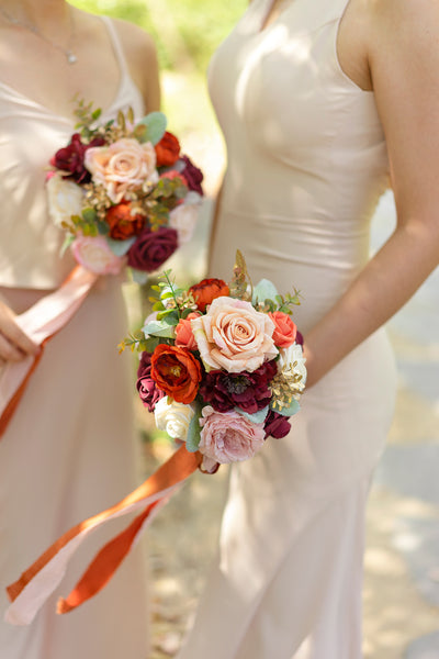 Maid of Honor & Bridesmaid Bouquets in Sunset Terracotta