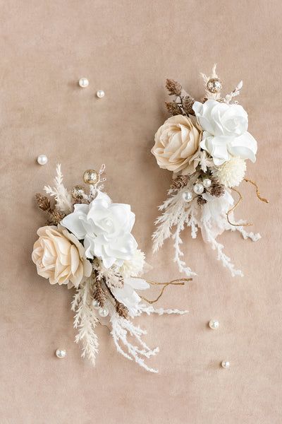 Shoulder Corsages in White & Beige | Clearance