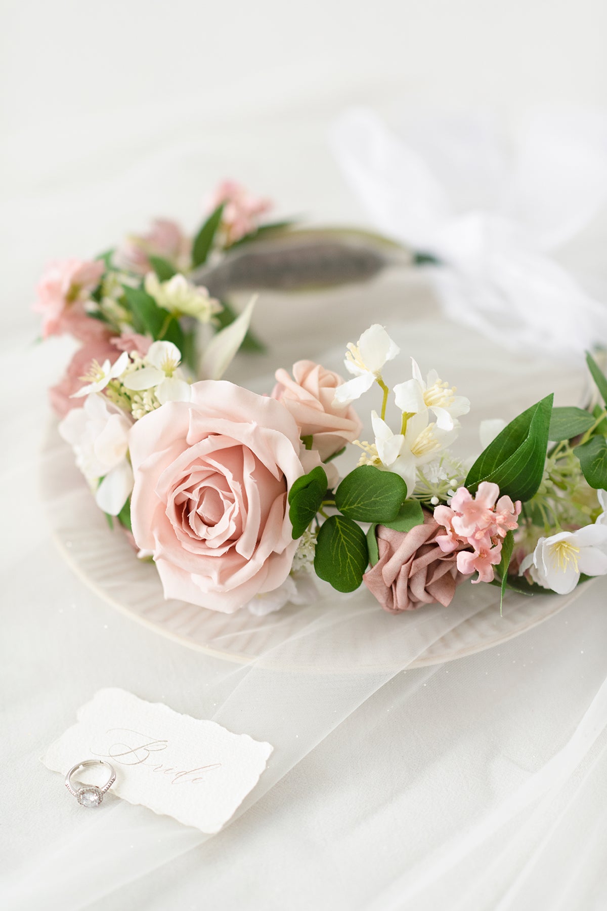 Bridal Flower Crown in Dusty Rose & Cream