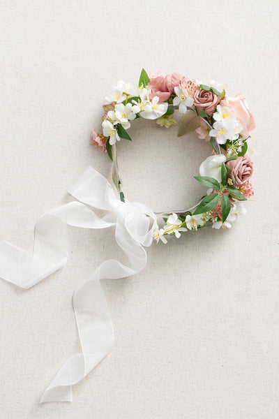 Bridal Flower Crown in Dusty Rose & Cream