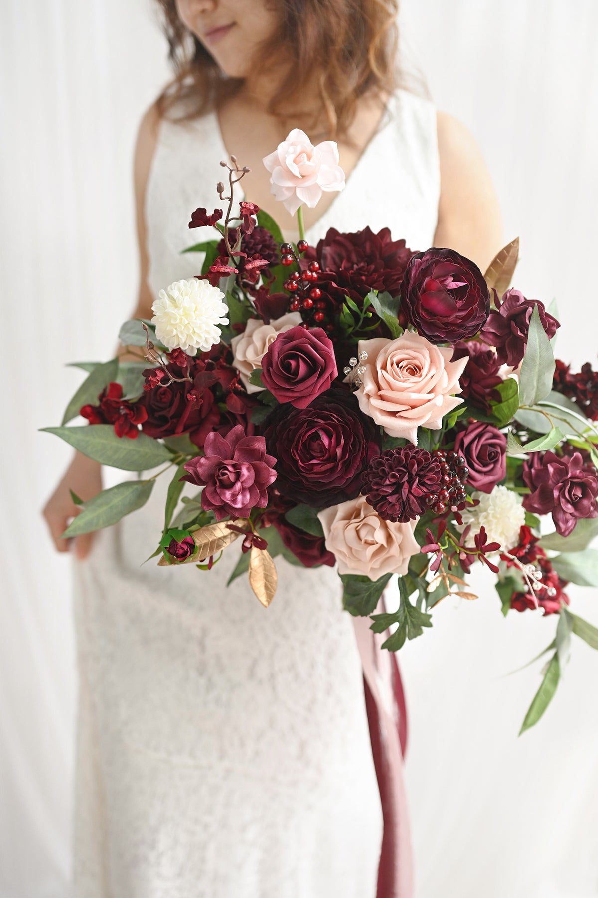 Large Free-Form Bridal Bouquet in Romantic Marsala