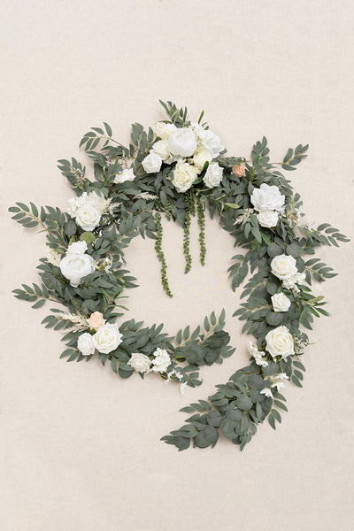 9ft Head Table Flower Garland in White & Sage