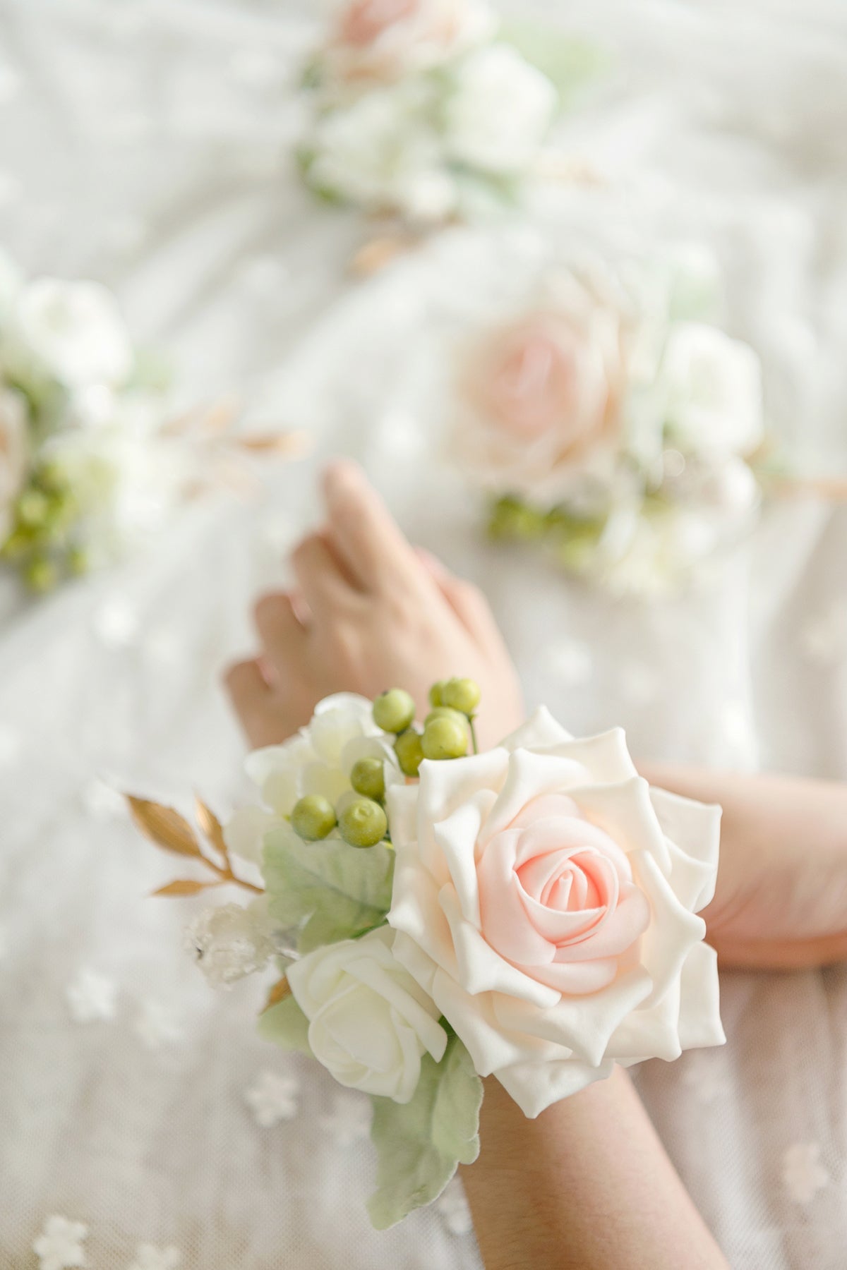 Wrist Corsages in Blush & Cream