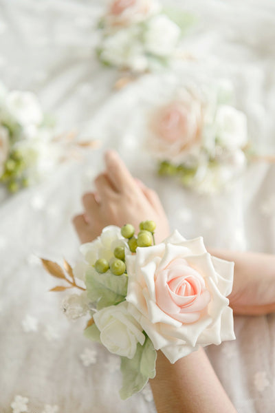 Wrist Corsages in Blush & Cream