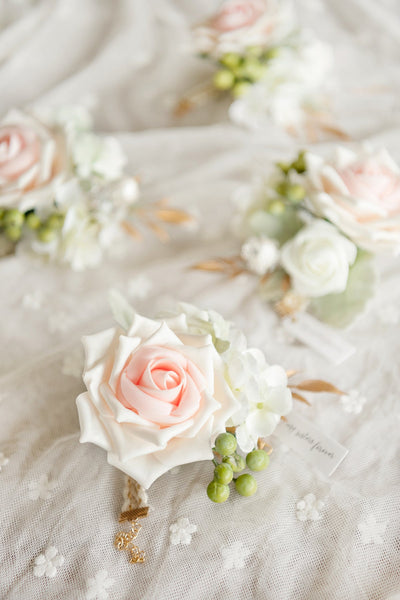 Wrist Corsages in Blush & Cream