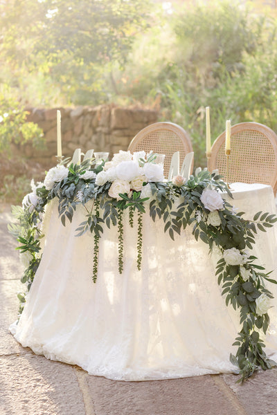 9ft Head Table Flower Garland in White & Sage