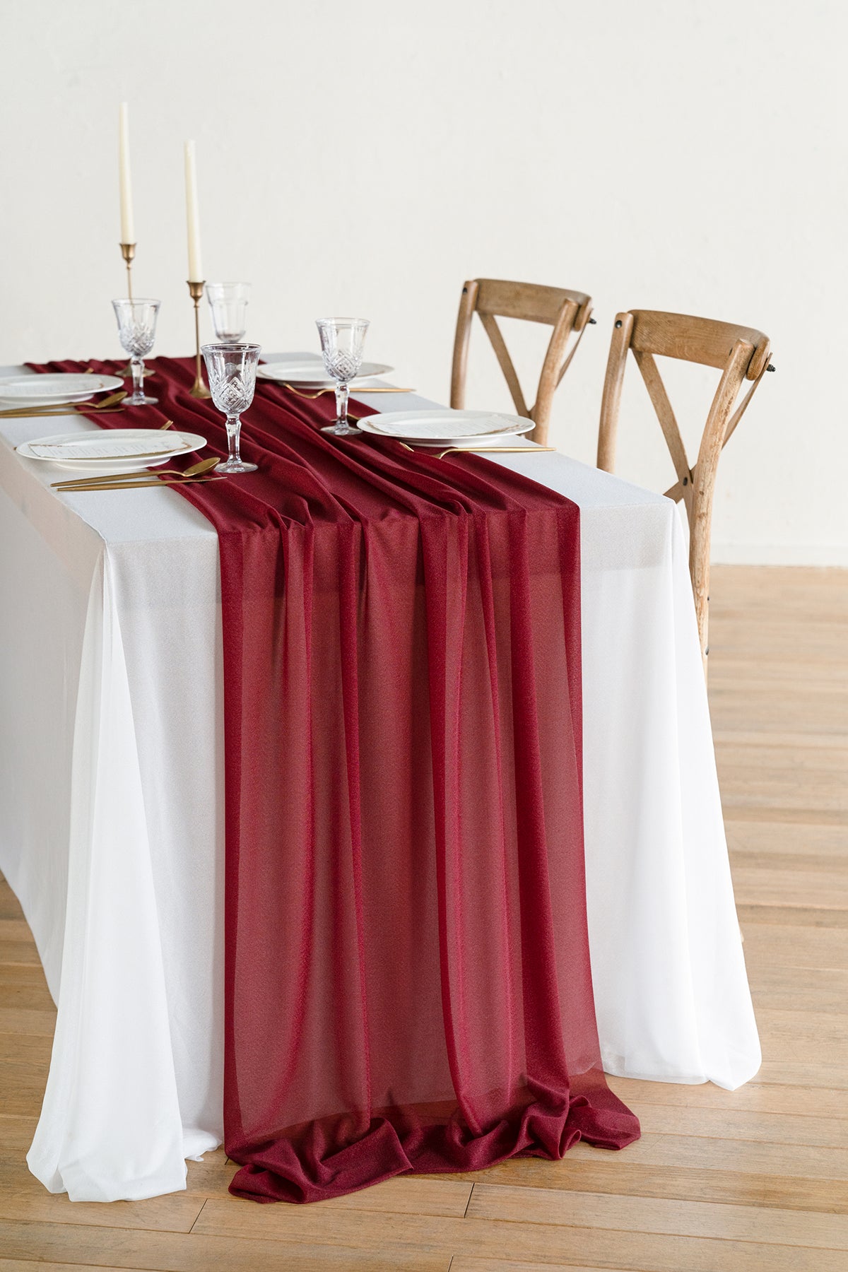 Table Linens in Dark Teal & Marsala