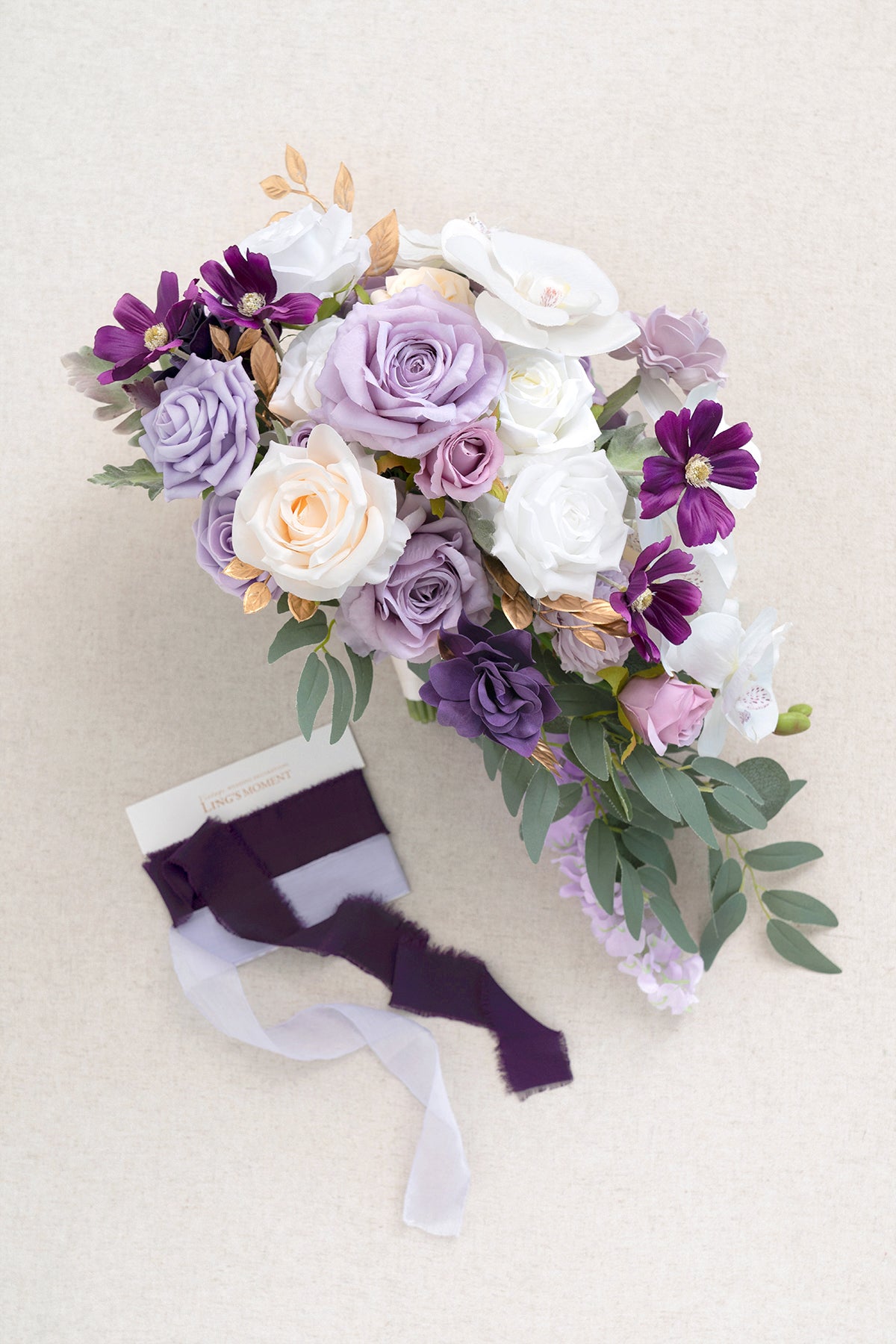 Small Cascade Bridal Bouquet in Lilac & Gold