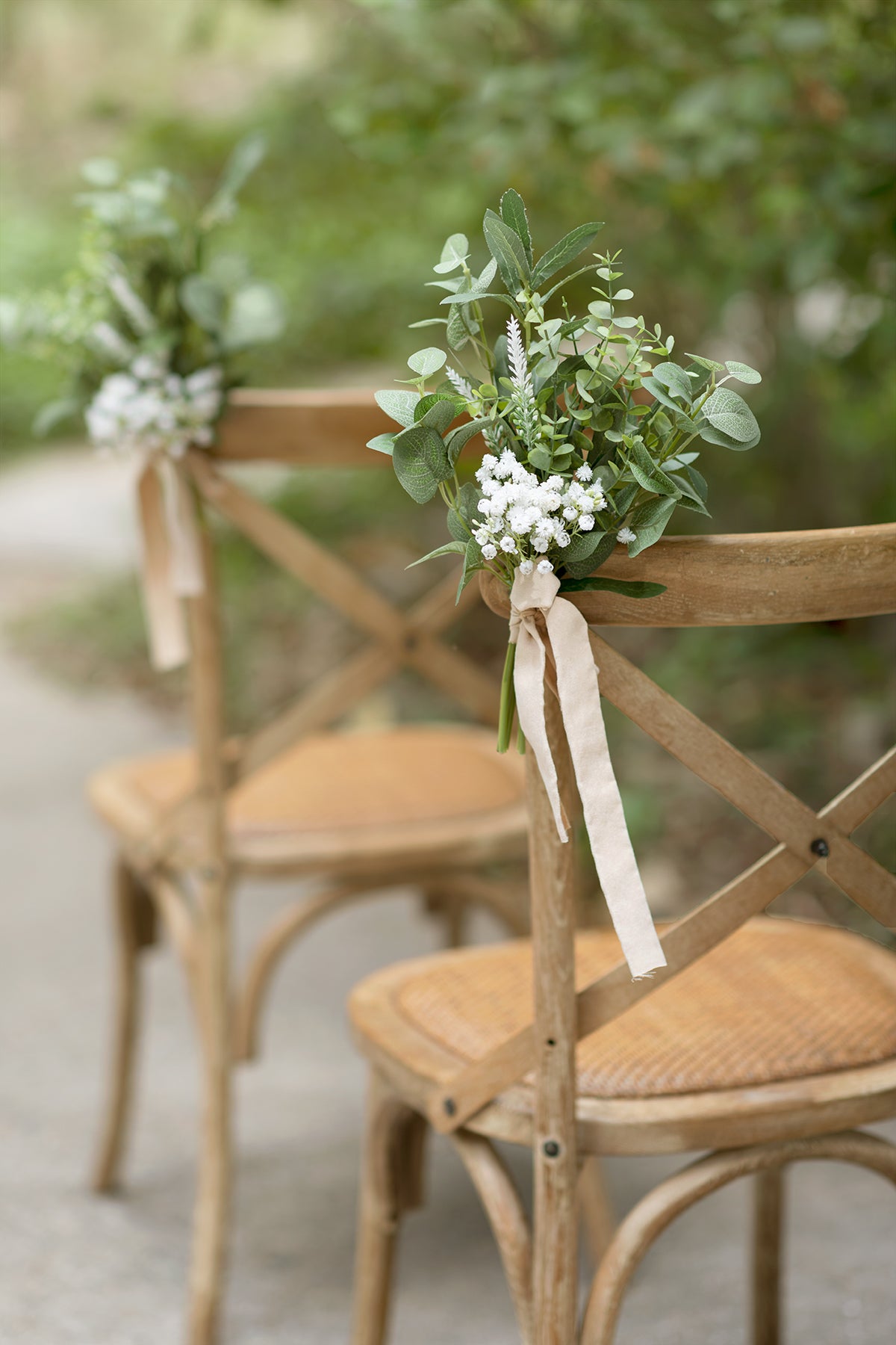 Greenery Wedding Aisle Chair Decorations in White & Sage