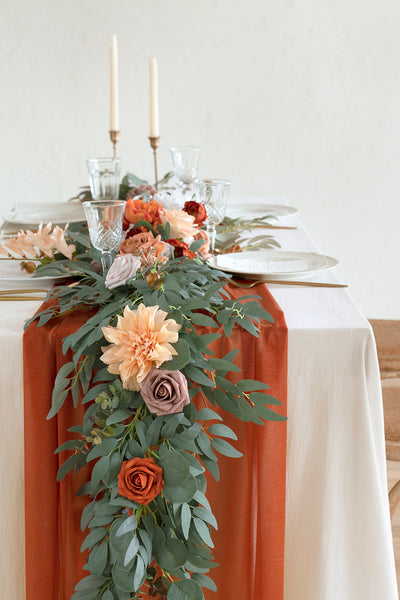 Table linens in Sunset Terracotta
