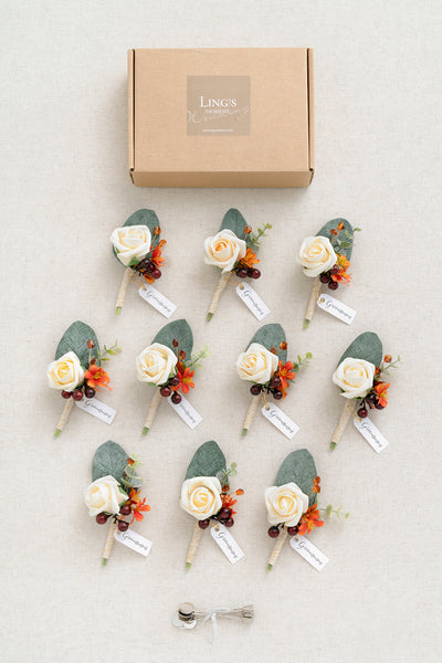 Boutonnieres for Guests in Sunset Terracotta