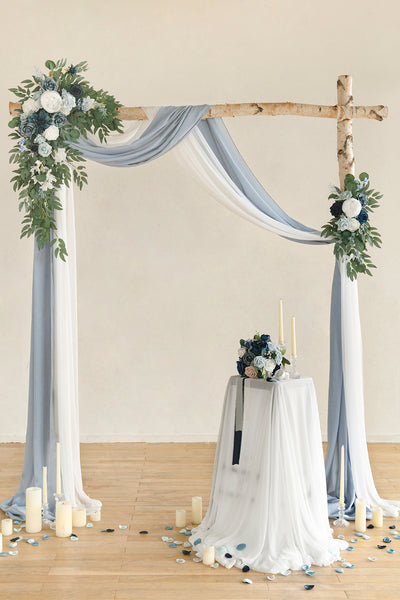 Flower Arch Decor with Drapes in Dusty Blue & Navy