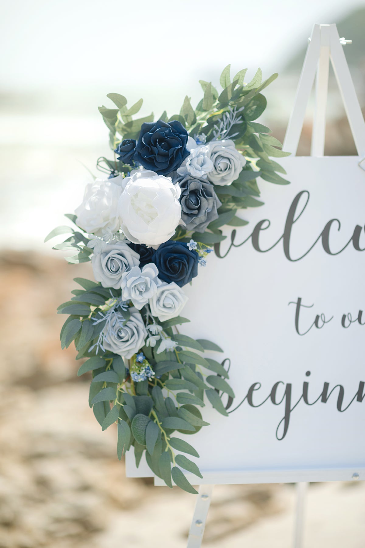 Flower Sign Decor in Dusty Blue & Navy