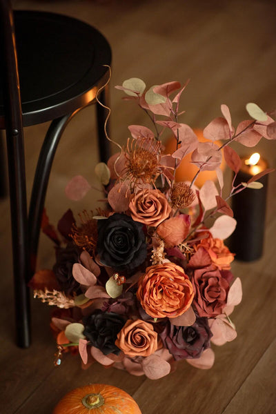 DIY Supporting Flower Boxes in Black & Pumpkin Orange Wedding