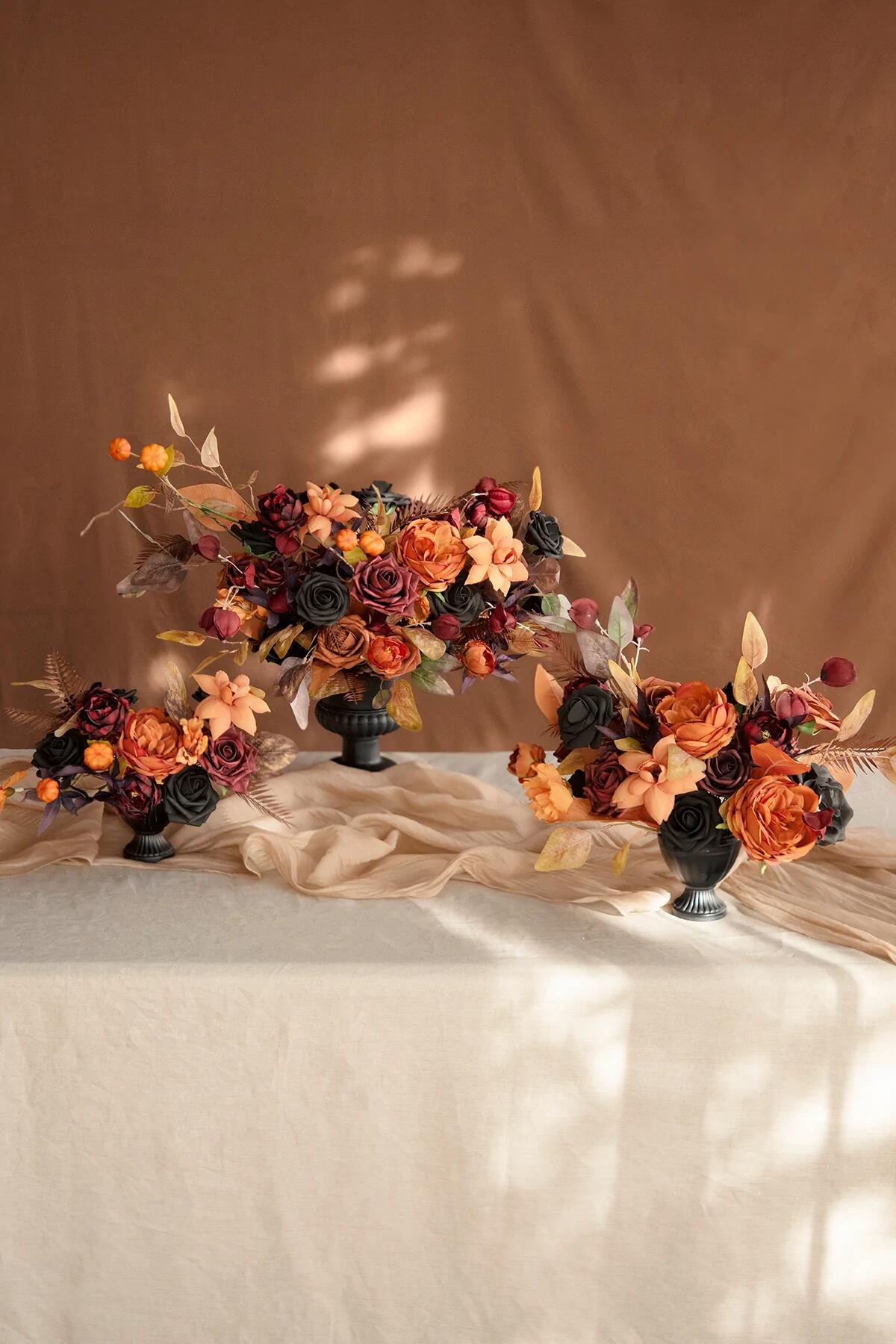 DIY Supporting Flower Boxes in Black & Pumpkin Orange Wedding