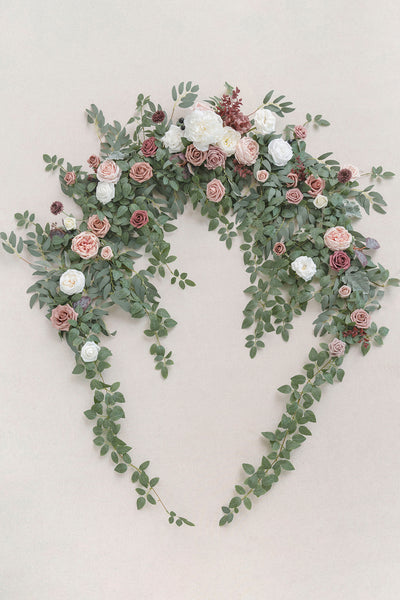 6.5ft Flower Garland with Hanging Vines in Dusty Rose & Mauve