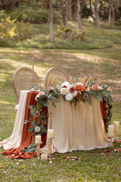 9ft Head Table Flower Garland in Sunset Terracotta