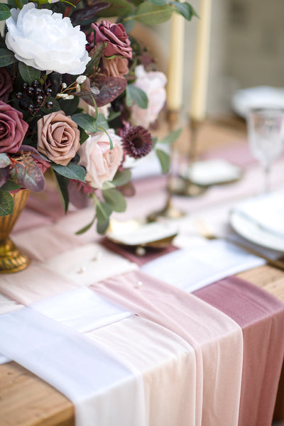 Table Linens in Dusty Rose & Navy