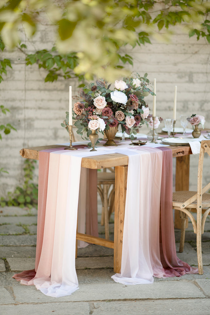 Wedding Pink Pearl Mesh Table Runner 10FT Sheer Voile Dining