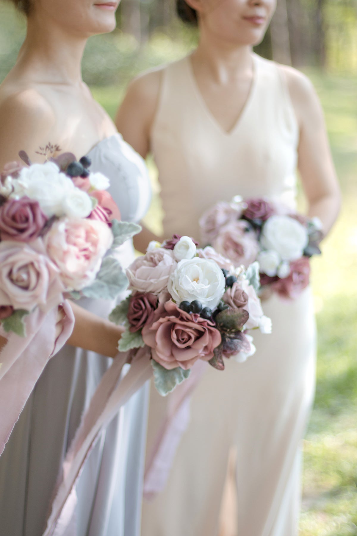 Round Bridesmaid Bouquets in Dusty Rose & Mauve