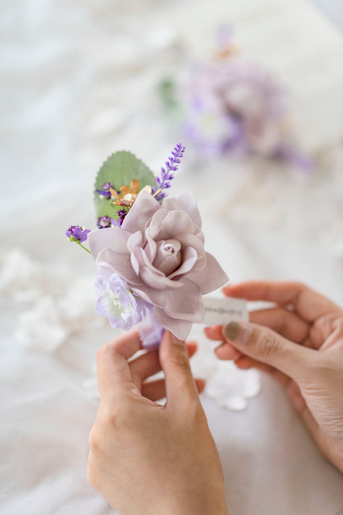 Boutonnieres in Lilac & Gold