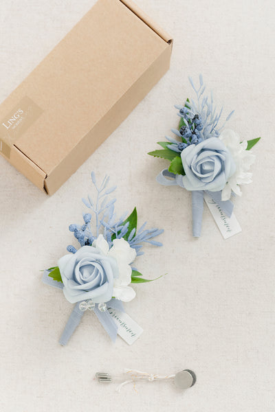 Boutonnieres in Romantic Dusty Blue