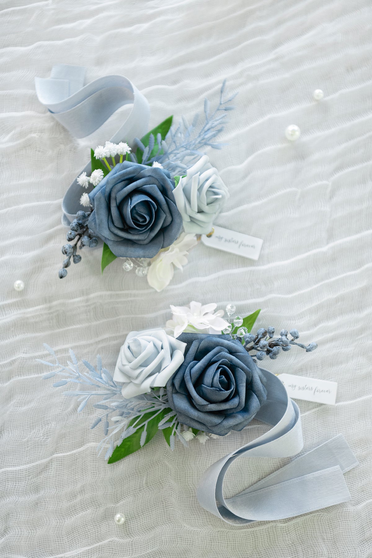 Wrist Corsages in Romantic Dusty Blue