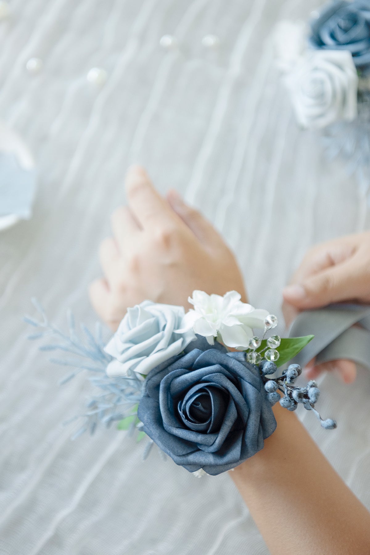 Wrist Corsages in Romantic Dusty Blue