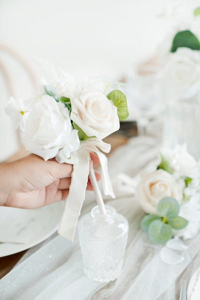 Mini Ready-to-Use Flower Centerpiece Set in White & Sage