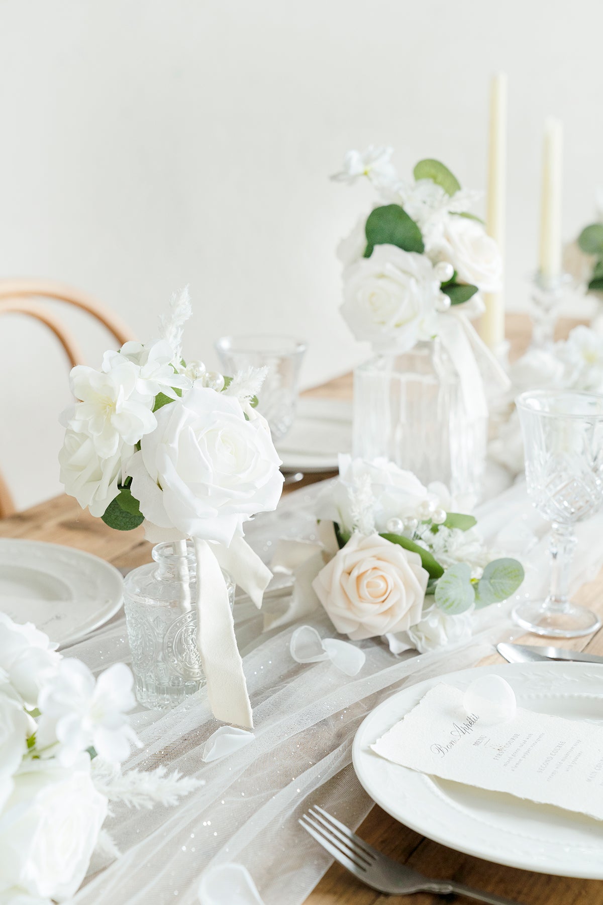 Mini Ready-to-Use Flower Centerpiece Set in White & Sage