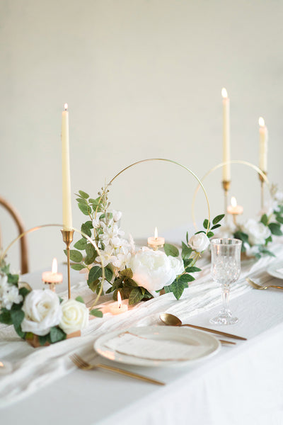 Wreath Hoop Centerpiece Set in White & Sage