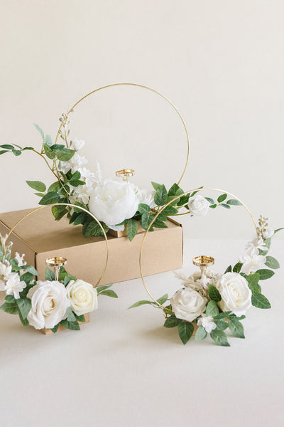 Wreath Hoop Centerpiece Set in White & Sage