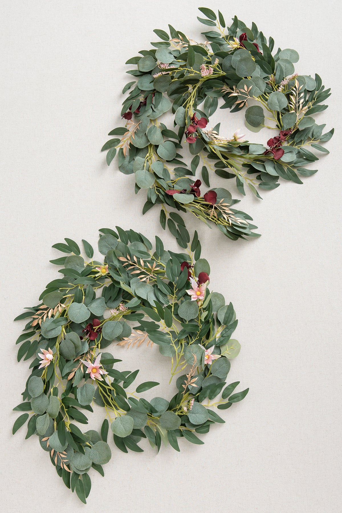 6ft Eucalyptus and Willow Leaf Garlands with Filler Flowers in Marsala