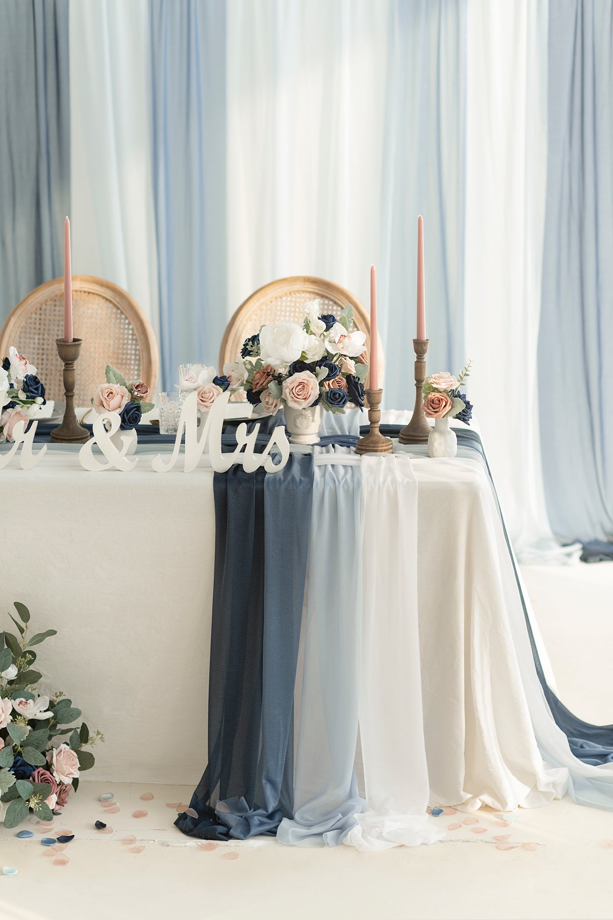 Table Linens in Dusty Blue and Navy