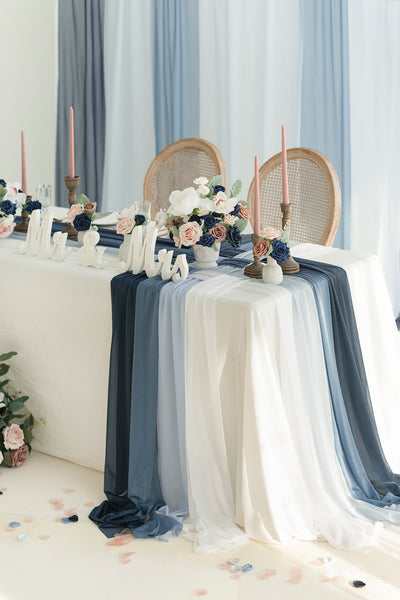 Table Linens in Dusty Blue and Navy