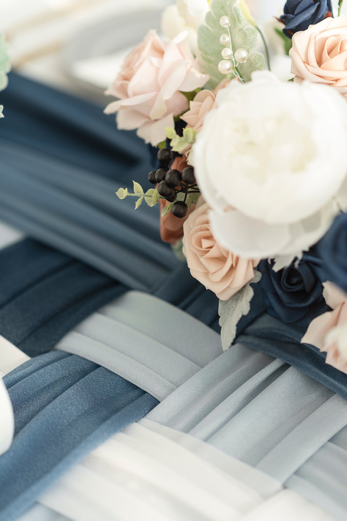 Table Linens in Dusty Blue and Navy