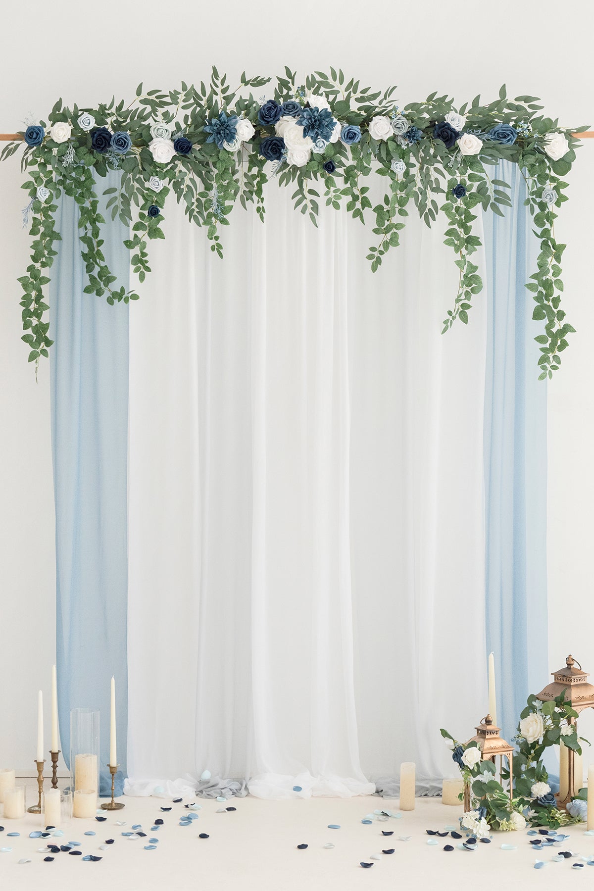 6.5ft Flower Garland with Hanging Rose Leaves for Ceremony Backdrop in Dusty Blue