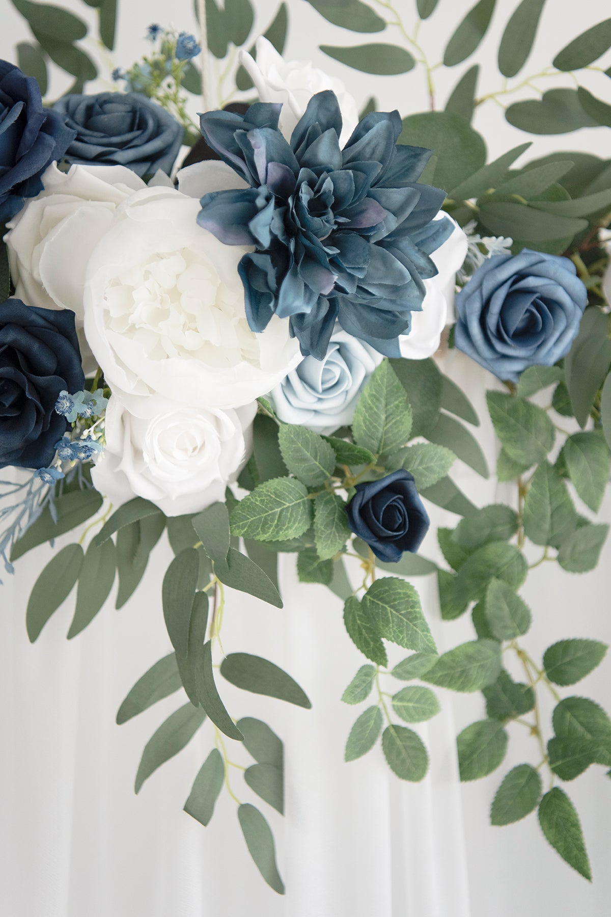 6.5ft Flower Garland with Hanging Rose Leaves for Ceremony Backdrop in Dusty Blue